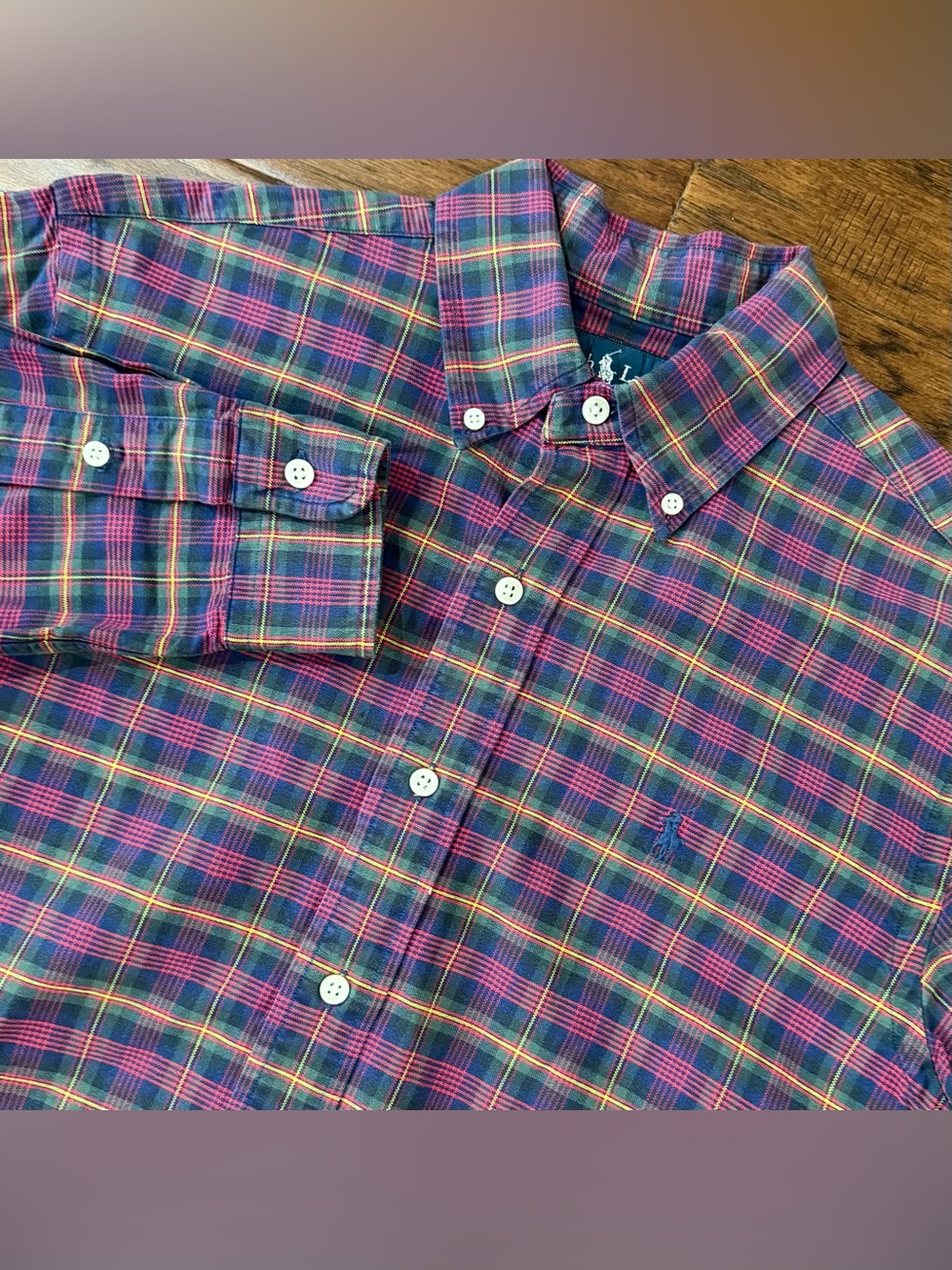 Ralph Lauren Shirt Mens Small Multicolor Plaid Classic Fit Button Up 100% Cotton